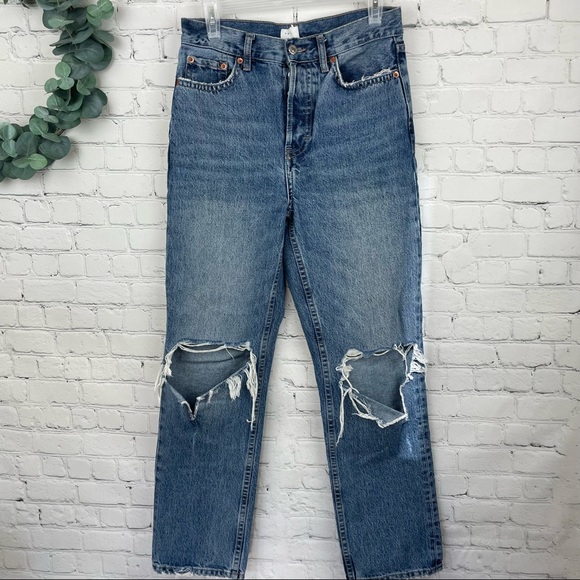 TOPSHOP Button Fly Ripped Dad Jeans size 26x30 - Picture 3 of 8